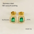 Elegant 18K gold plated stainless steel stud earrings with green square zircon - Gold with Green Zirconia