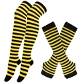 Black and yellow striped over-knee socks and fingerless arm warmer knit set for cosplay - One Size / Yellow and Black Stripes