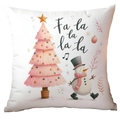 Detail of pink snowman plush pillow cover with festive Fa la la la la musical text - Fa La La Pink Snowman (TQDS88-20)