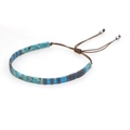 Bohemian blue tila bead handmade bracelet with adjustable woven sliding knot cord - Blue Series Patchwork