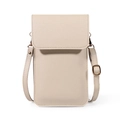 Minimalist cream white mini phone crossbody bag in soft pebble faux leather finish - Touchscreen / Off White