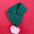 Handmade dark green knitted pet collar scarf with white pompom for cats and dogs - S (46cm) / Green (Regular)