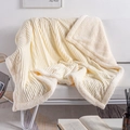 Thick cream sherpa fleece blanket with textured stripes on a cozy white sofa - Off-white / 100*150cm