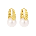 French vintage twist earrings in gold finish with elegant white hanging pearls - 925 Silver / 18K Gold