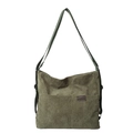 Sac cabas minimaliste en velours côtelé vert armée avec poche avant et étiquette - Vert