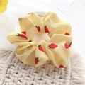 Floral scrunchie in yellow fabric with red strawberry print for ponytail hairstyles - Creamy Strawberry Yellow