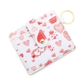White faux leather card holder with red heart prints and gold key ring clasp - A3 Hearts