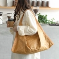 Bolso tote minimalista caqui para mujer hecho de tela de papel texturizada duradera - Caqui