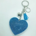 Llavero corazón de diamantes azules con borla de flecos a juego y aro plateado - Tono Plateado + Azul Claro