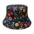 Chapeau bob noir classique avec imprimés fleurs tropicales colorées pour protection solaire d'été - M (56-58cm) / Floral Coloré (Noir)