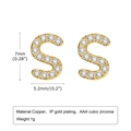 Golden copper S-shaped stud earrings with AAA cubic zirconia and vacuum IP plating - Letter S