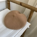Classic camel wool beret hat for women with minimalist vintage style on white chair - M(56-58cm) / Khaki