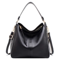 Detailed view of black tote bag with lychee texture leather and gold metal hardware - Black