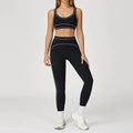 Ensemble de yoga noir deux pièces avec coutures blanches contrastées extensibles - S / Haut Et Bas / Noir Premium