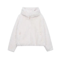 Women's 2025 winter white faux fur zip-up hoodie jacket with premium golden metal zipper - XS / Beige