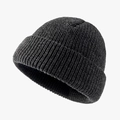 Classic dark gray knitted beanie hat with warm acrylic ribbed texture for winter - One Size / Deep Heather Grey