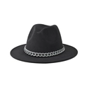 Detailed view of black wool fedora featuring a decorative thick silver chain band - One Size (54-60cm) / Black (09)