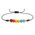 Handgefertigtes Armband mit bunten Regenbogen-Herzen und verstellbarer schwarzer Kordel - Regenbogen Herz Schwarze Schnur (B-B23022001A)