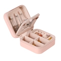 Pink portable travel jewelry organizer with mirror and compartments for rings and necklaces - With Mirror Style / Pink