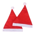 Pair of classic red non-woven Christmas hats with white plush trim and fuzzy pom-poms - Non-woven Christmas Hat 30x40