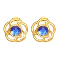 Pendientes de flores doradas con gema azul y chapado en oro de 18K sobre fondo blanco - Dorado (Circón Azul)