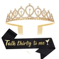 Rose gold 30th birthday set with crystal tiara and black 'Talk thirty to me' sash - Set 15 (Talk Thirty To Me)