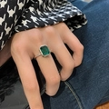 925 silver vintage ring with emerald-cut green gemstone on a silver band - Silver Thin Band with Emerald Cut Green Gemstone (J1441) / Adjustable Open