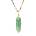 Detail of handmade wire wrapped green hexagonal crystal stone necklace in gold - Green Aventurine (with chain)