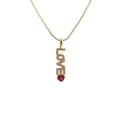 Gold LOVE necklace with diamond-set letters and red heart pendant on a box chain - Love Letter Heart / Gold/Red Heart