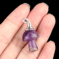 Handcrafted amethyst mushroom pendant with a silver wizard hat DIY jewelry charm - Gun Black Cap / Amethyst