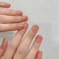 Short peach ombre press-on nails with micro rhinestones and high gloss finish - Shining Grease (BY1030) / Glue Type