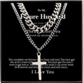 Close-up of double-layer silver Cuban chain and cross pendant in a black gift box - Gift Box / Silver