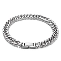 Classic silver stainless steel Cuban link bracelet with a sleek polished metal finish - Edge-Cut Double Weave Chain / 8mm Wide / 22cm