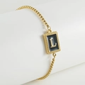 18k gold plated stainless steel bracelet with black letter L rectangle pendant - L-Black