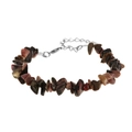 Macro detail of natural multi-color stone chip bracelet with adjustable lobster clasp chain - Rhodonite