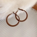 Detailed view of brown matte geometric round hoop earrings on a textured soft background - Matte Circle with 925 Sterling Silver Earring Post (124#) / Dark Coffee