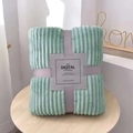 Detail of mint green ribbed flannel blanket folded with elegant paper sleeve packaging - Mint Green