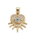 Gold heart Evil Eye pendant with clear zircon inlay and sunburst spikes design - DBN156-11 Spiked Heart Eye Pendant