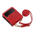Funda plegable de cuero rojo grabado con cordón para serie Samsung Z Flip - Samsung Z Flip3 / Rojo