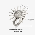 Anello in acciaio inossidabile argento con motivo sole e raggi dettagliati - Color Acciaio