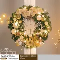 Couronne de Noël or et blanc avec LED, aiguilles de pin, décor cerf et signe Joyeux Noël - 50cm Or Blanc