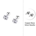 Sparkling S925 sterling silver post zircon stud earrings with silver-plated copper base - Copper Setting with S999 Sterling Silver Earring Post / White Zirconia / 6mm (Screw Post)