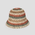 Cappello da pescatore all'uncinetto fatto a mano con motivi a onde e protezione solare - Beige / M (56-58cm)