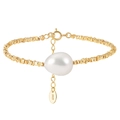 Bracelet élégant en argent S925 doré avec une grande perle d'eau douce baroque - Bracelet à Perle Unique avec Perles Métalliques Irrégulières Or 14K (GPB19-14K)