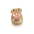 Ciondolo borsa dorata con segno del dollaro in smalto rosa per braccialetti - Sacco di Soldi - Rosa