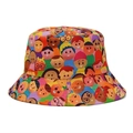 Summer bucket hat featuring a colorful all-over cartoon face pattern on fabric material - M (56-58cm) / Colorful Cartoon Faces Print (04)