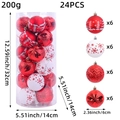 Set de 24 boules de Noël rouges et blanches avec motifs pailletés en tube - 24 Pièces/Diamètre 6cm / Rouge