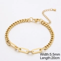 Minimalist golden titanium steel curb and paperclip chain bracelet, 20cm length - Gold Patchwork Chain Style (KB180603-Z)