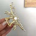 Golden reindeer antler hair claw clip with rhinestones and white teardrop opal stone - Deer Antler Rhinestone