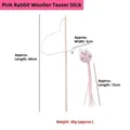 Pink plush rabbit teaser cat wand with wooden pole and bell for interactive play - Pink Rabbit Wood Rod Teaser